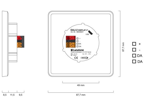 DALI-2 Display 4” Pluss, hvit ramme 