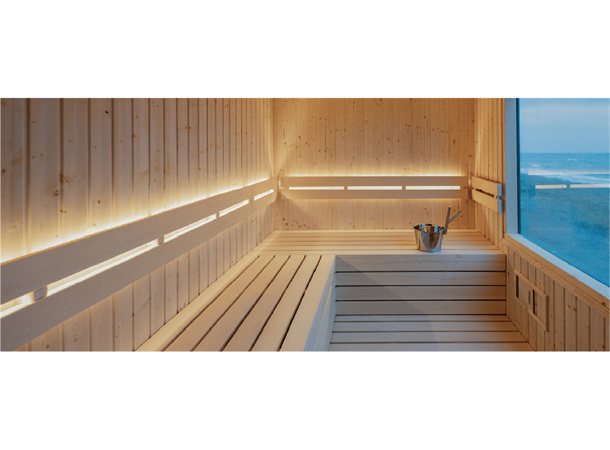 LED Neon Sauna F22B-HB 6W 24V 2700K 3m 3m lengde m/5m tilførsel i ende Thermglo