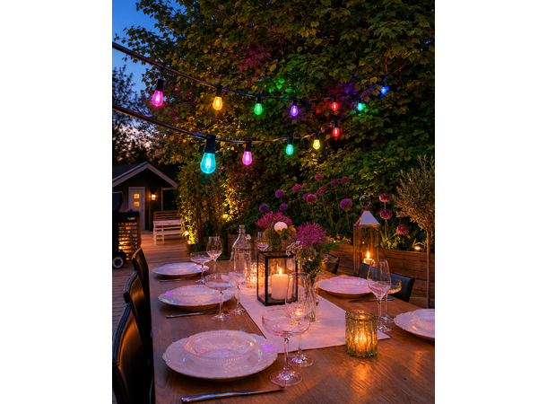 LED lyslenke RGBTW 5m 10stk pærer IP44 RGB 10W  E12 