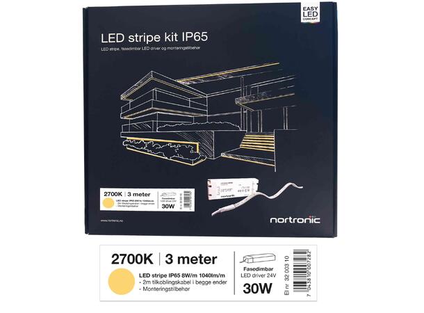 LEDstrip KIT 24V 827 8W 1040lm 3m IP65 2700K - IP65 - 3m - Fasedimbar 