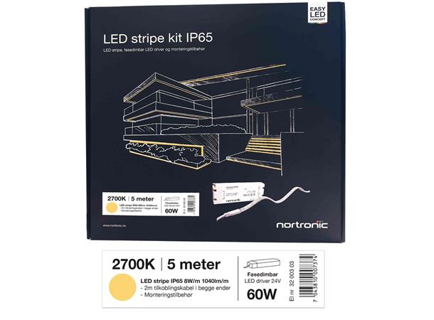 LEDstrip KIT 24V 827 8W 1040lm 5m IP65 2700K - IP65 - 5m - Fasedimbar