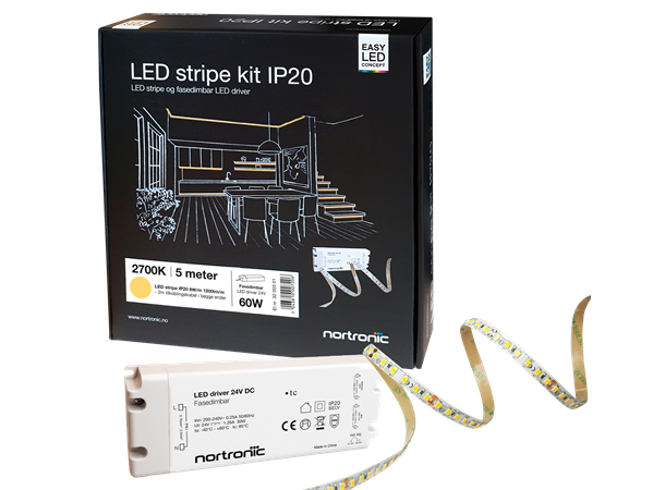 LEDstrip KIT 24V 827 8W 1200lm 5m IP20 2700K - IP20 - 5m - Fasedimbar
