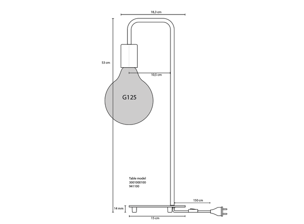 Lampefot bord E27 sokkel Sort U-line Bordlampe m/bryter på kabel 