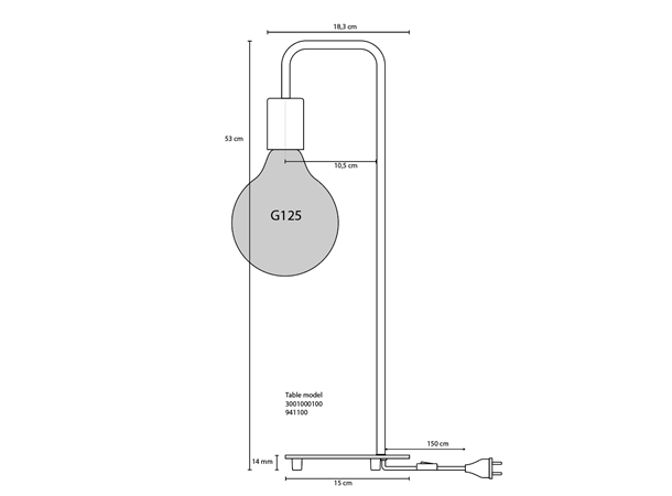 Lampefot bord E27 sokkel Sort U-line Bordlampe m/bryter på kabel