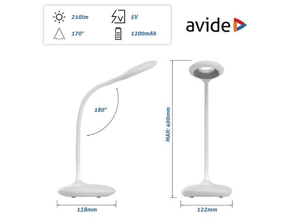 Avide LED Bordlampe Mobil 4W hvit