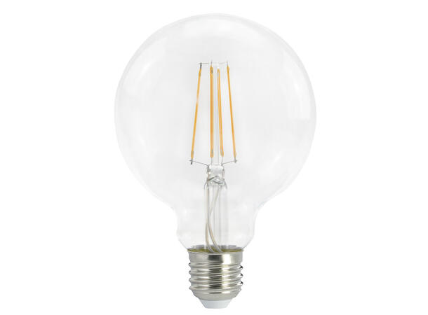 LED Globe 95 FLM E27 827 7W 806lmStepDIM Klart glass-4 rette filamenter StepDIM