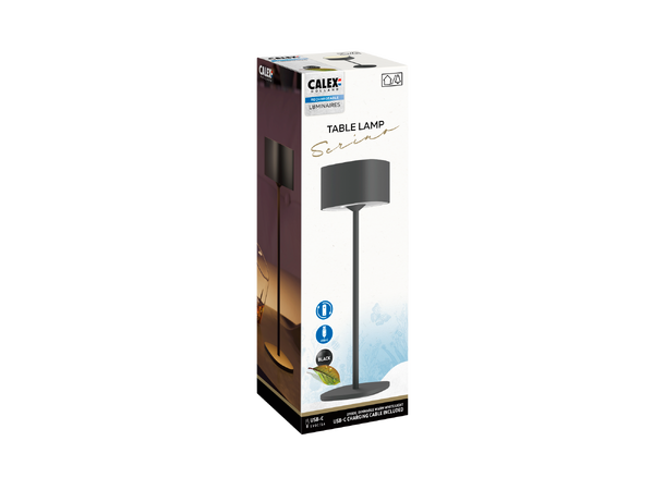Serino Sort 2700K 90lm Display 12stk Oppladbar bordlampe med USB-C 
