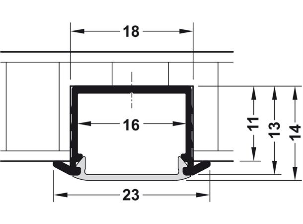 Aluprofil 1191 2,5m opal avdekning 2314 2500x18x11 for innfelling