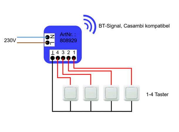 Casambi Brytermodul 4-kanaler Passer i veggboks