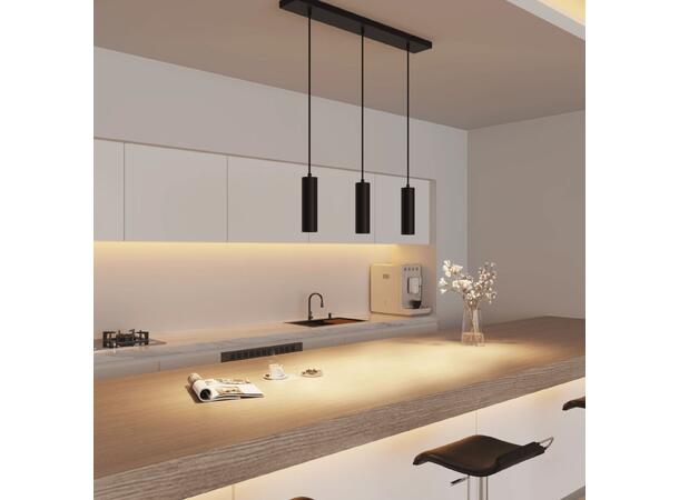 Pendeloppheng takplate GU10 3x1,5m Sort 3x1,5 meter justerbar tekstilkabel 