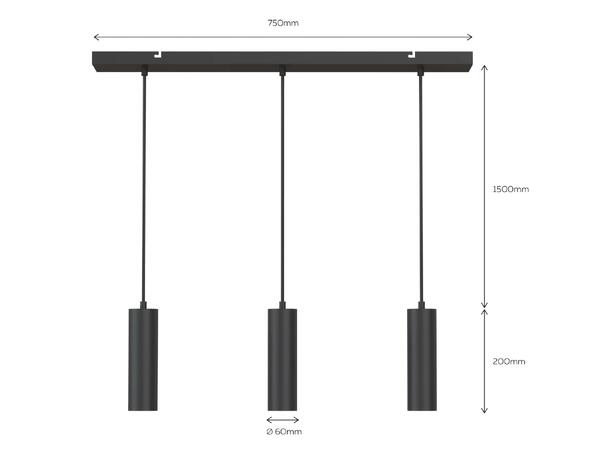 Pendeloppheng takplate GU10 3x1,5m Sort 3x1,5 meter justerbar tekstilkabel 