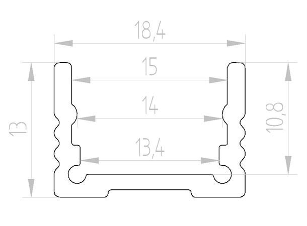 Standard aluprofil lav 2m 1913 18,4x13mm