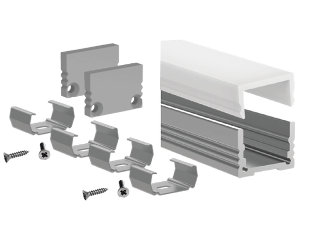 ALU Profilpakke ELC opal lav 2m Komplett lav med fester og endelokk 