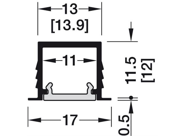 Aluprofil 1103 sølv 3m 1712 3000x13x11,5mm med avdekning