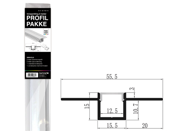 ALU Profilpakke ELC innsparkling 2m Opal avdekning, endelokk