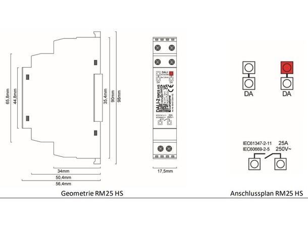 DALI-2 RM25 relemodul DIN skinne Maks 25A 4000VA 