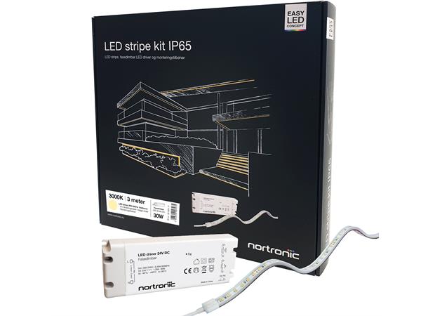 LEDstrip KIT 24V 830 8W 1040lm 3m IP65 3000K - IP65 - 3m - Fasedimbar