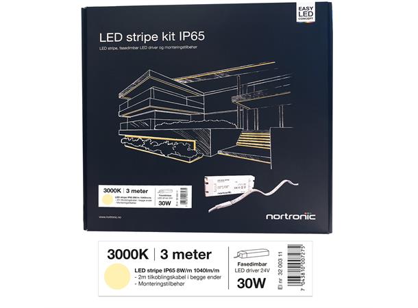 LEDstrip KIT 24V 830 8W 1040lm 3m IP65 3000K - IP65 - 3m - Fasedimbar