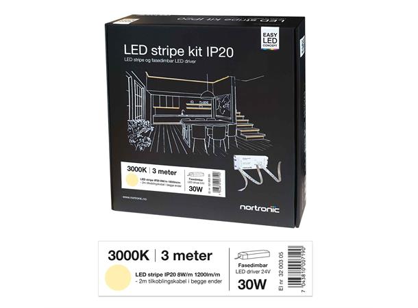 LEDstrip KIT 24V 830 8W 1200lm 3m IP20 3000K - IP20 - 3m - Fasedimbar
