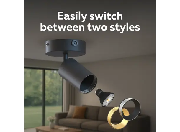 Rund takspot GU10 sort 1-lys Uten lyskilde 