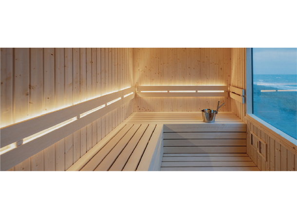 Thermglo Sauna F22B-HB 6W 24V 2700K 2m 2m lengde m/5m tilførsel i ende LED Neon