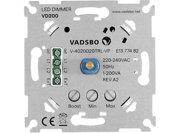 Vridimmer LED VD200 1-200VA Faseavsnitt / bakkant dimmer
