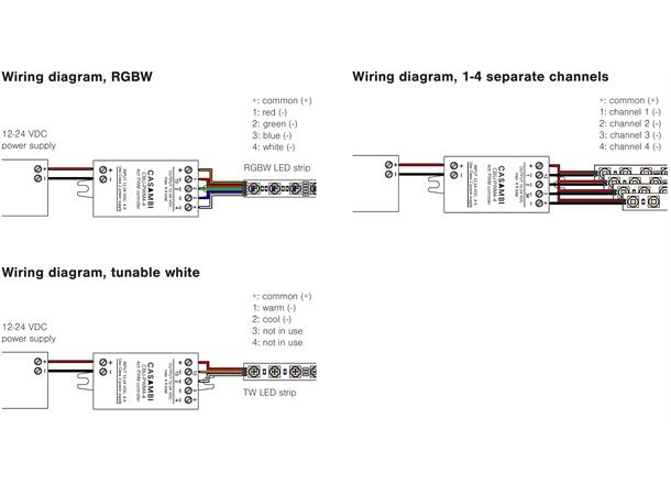 LED dimmer 12-24V Casambi 6A 1-4 kanaler RGBW TW CBU-PWM4