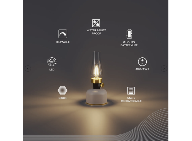 Lavinio sand 1800K 200lm Display 9stk Oppladbar bordlampe USB-C