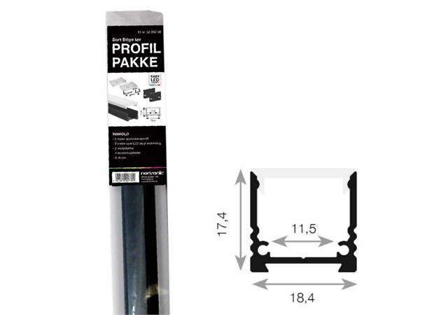 ALU profilpakke Edge ELC høy 2m Sort RAL9005 Komplett m/fester+opal avdekning