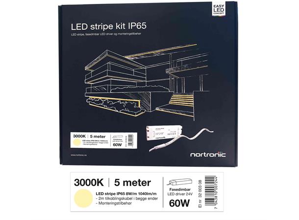 LEDstrip KIT 24V 830 8W 1040lm 5m IP65 3000K - IP65 - 5m - Fasedimbar