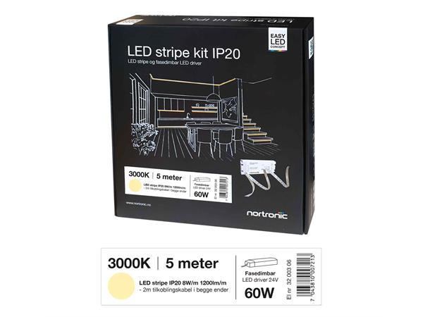 LEDstrip KIT 24V 830 8W 1200lm 5m IP20 3000K - IP20 - 5m - Fasedimbar