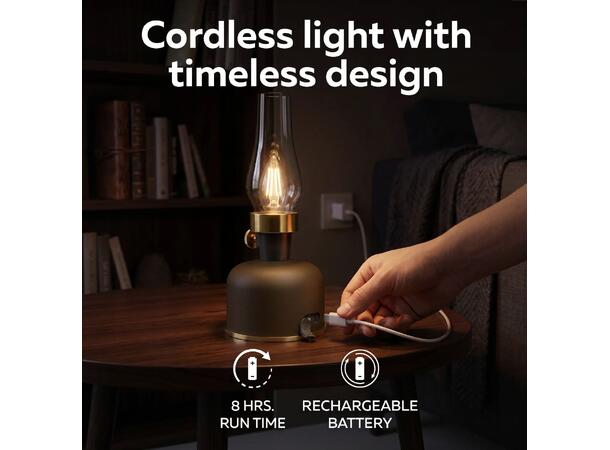 Lavinio brun 1800K 200lm Display 9 stk Oppladbar bordlampe USB-C 