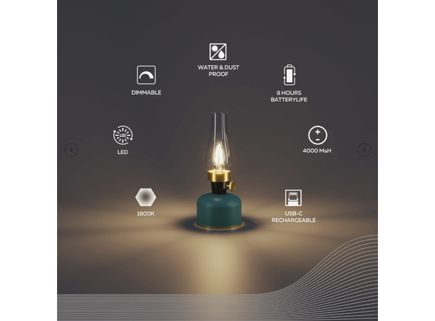 Lavinio grønn 1800K 200lm Enkeltforpakn. Oppladbar bordlampe USB-C