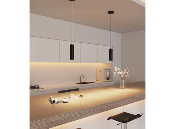 Pendeloppheng takkopp GU10 1x1,5m Sort Ø100mm 1,5 meter justerbar tekstilkabel 