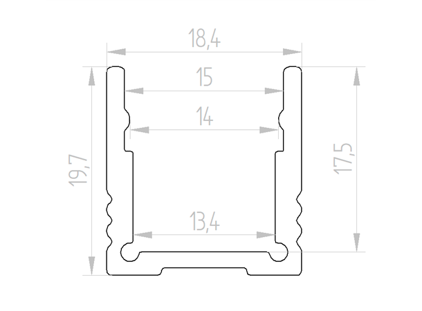 Standard Aluprofil høy SORT 2m 1920 RAL9005. 18,4 x 19,7 mm