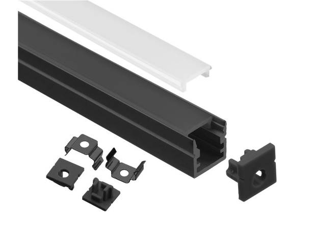 ALU Profilpakke ELC mini sort 2m Komplett pakke med fester og endelokk