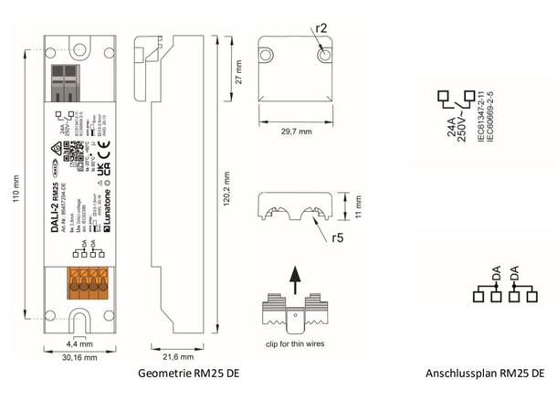 DALI-2 RM25 relemodul med strekkavlaster 120x30x22mm 
