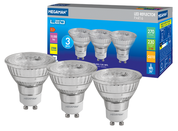 LED GU10 827 3,1W 270lm 36° 3-pack Minimum 20 stk pr bestilling 