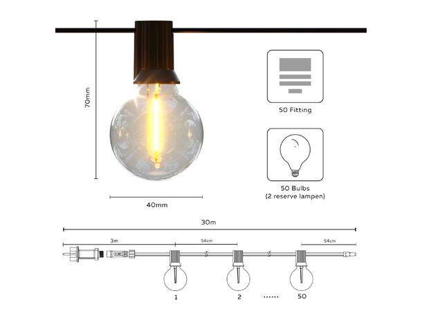 LED lyslenke 30m 50 stk lyskilder IP44 2700K 0,25W E12 