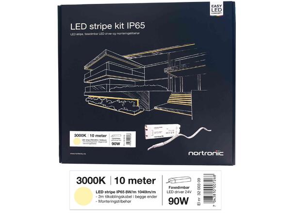 LEDstrip KIT 24V 830 8W 1040lm 10m IP65 3000K - IP65 - 10m - Fasedimbar 