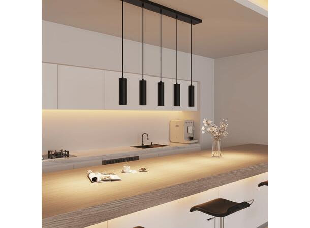 Pendeloppheng skinne GU10 5 stk sort 5x1,5 meter justerbar tekstilkabel 