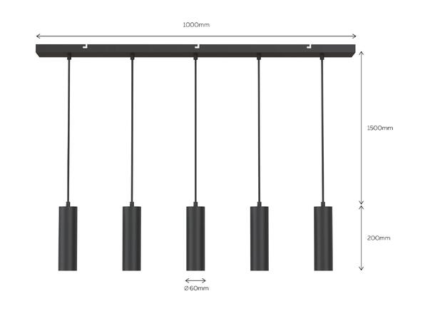 Pendeloppheng skinne GU10 5 stk sort 5x1,5 meter justerbar tekstilkabel 