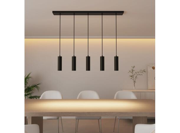 Pendeloppheng takplate GU10 5x1,5 Sort 5x1,5 meter justerbar tekstilkabel 