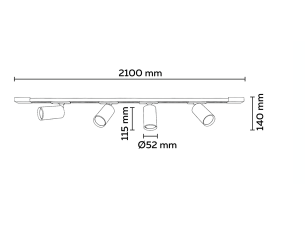 GU10 spotskinne hvit 2x1m + 4  spotter GU10 spotter, GU10 lyskilde eksludert 