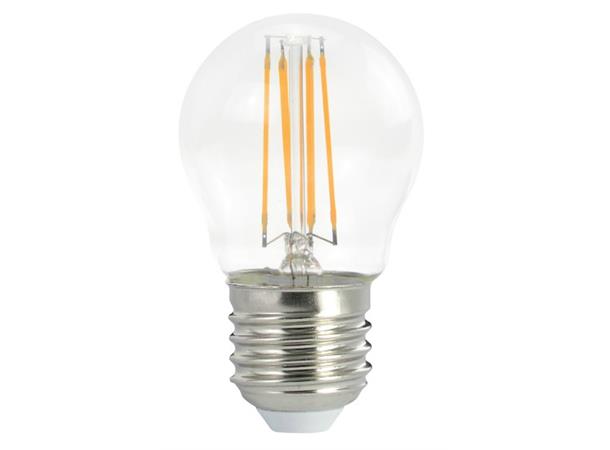 LED Krone FLM E27 822 4,5W 400lm DIM Klart glass - 4 rette filamenter