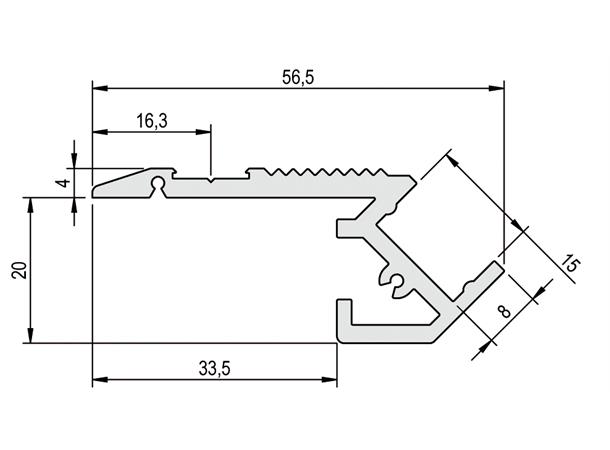 Scala Trappeneseprofil opplys 2m 56,5x24mm