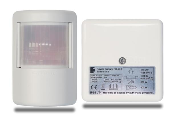 PD 230 PIR med 230V rele veggmontert PIR + koblingsboks