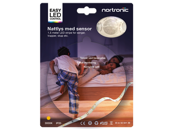 Nattlys kit ledstrip med sensor Selges uten garanti pga lagertømming