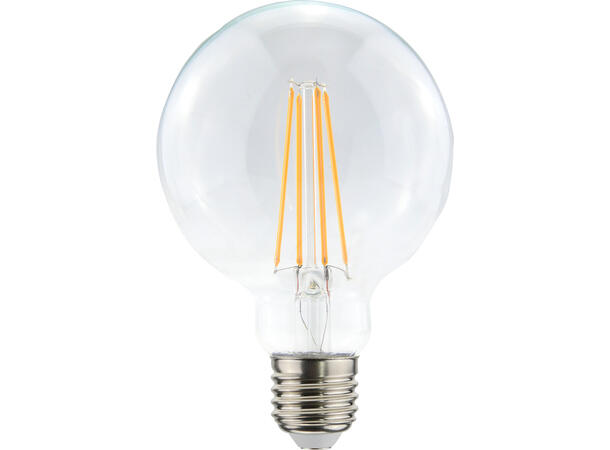 LED Globe 95 FLM E27 822 5W 300lm DIM Klart glass - 4 rette filamenter