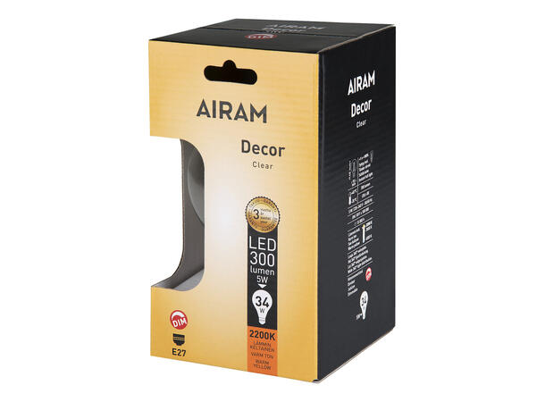 LED Globe 95 FLM E27 822 5W 300lm DIM Klart glass - 4 rette filamenter